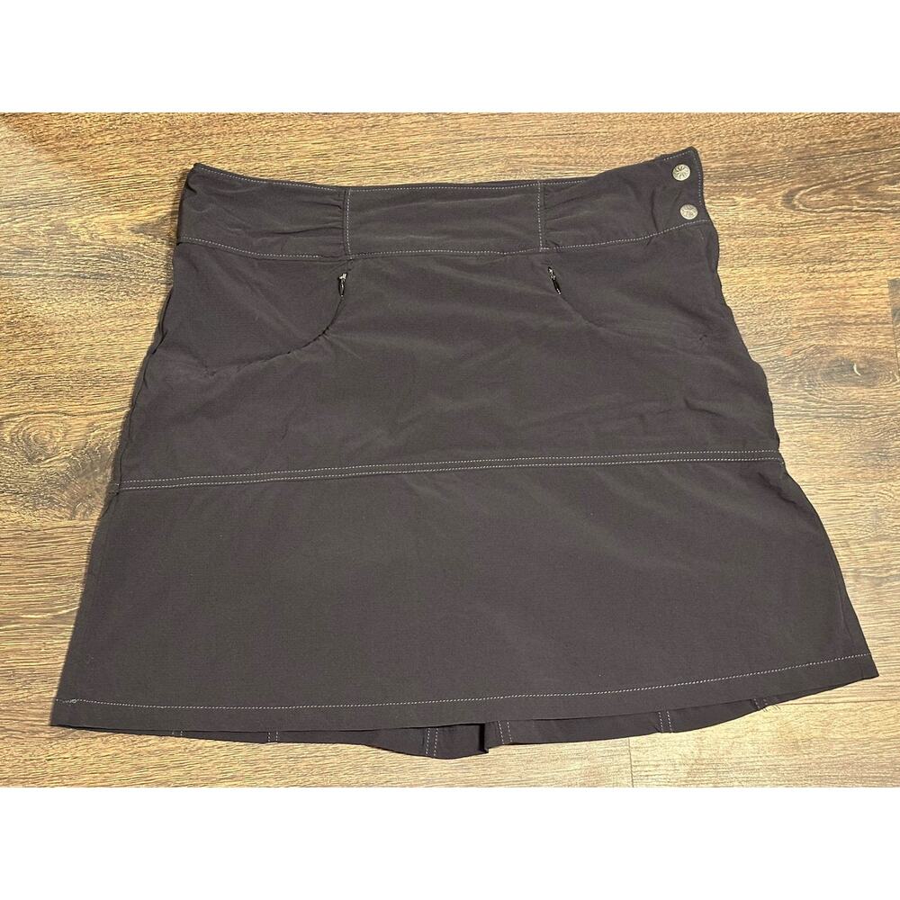 Athleta Skort Skirt Womens 12 Black A-Line Zip Pockets Button Side Waist tennis